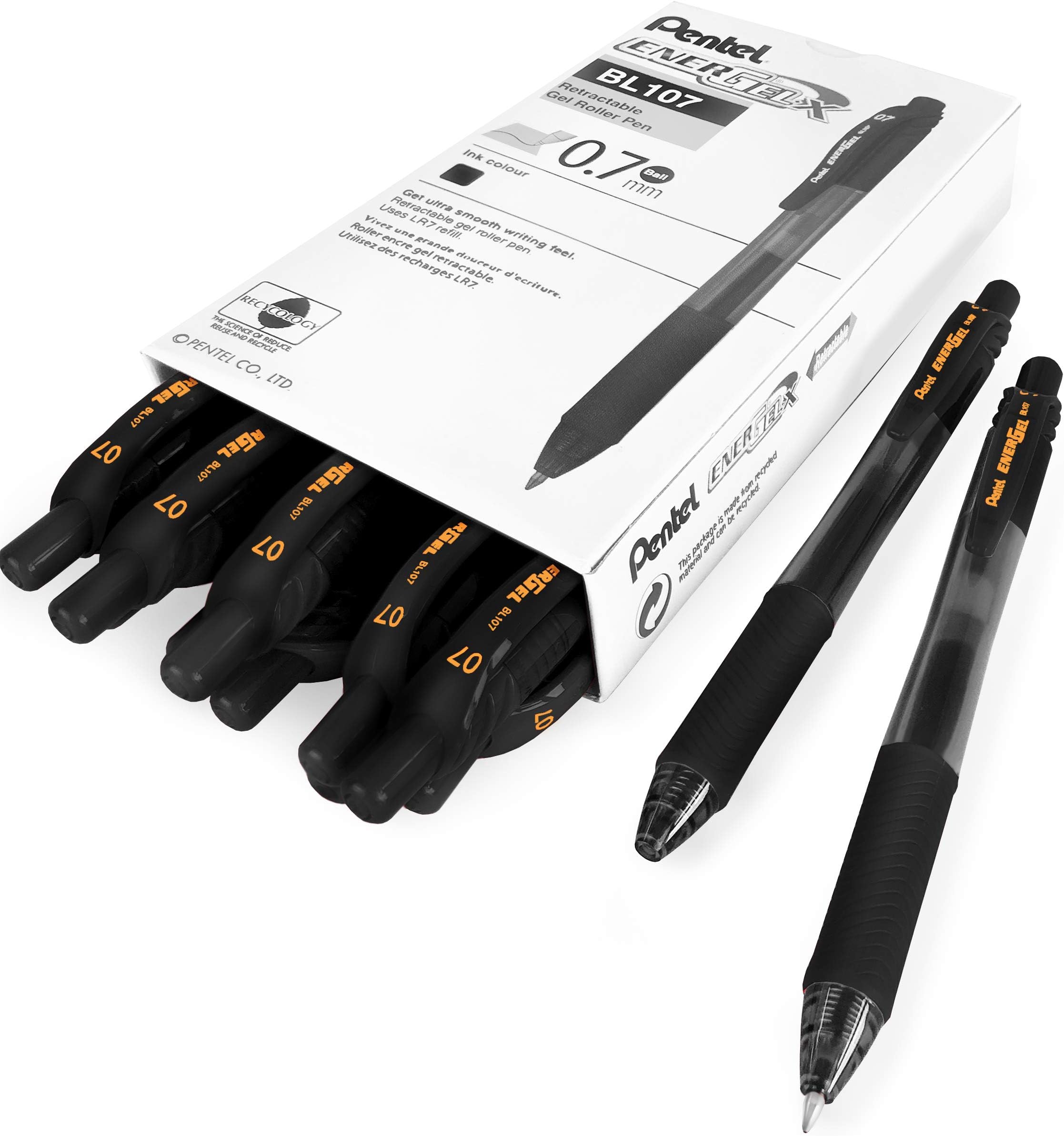 Pentel Energel X BL107 0.7mm Retractable Gel Ink Rollerball Pen - Black ...