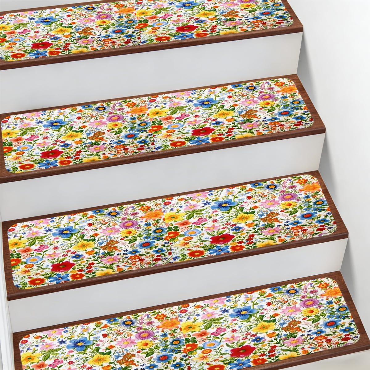 Alfombra para escaleras Mexpekil de 7.8x30" con diseño botánico floral colorido