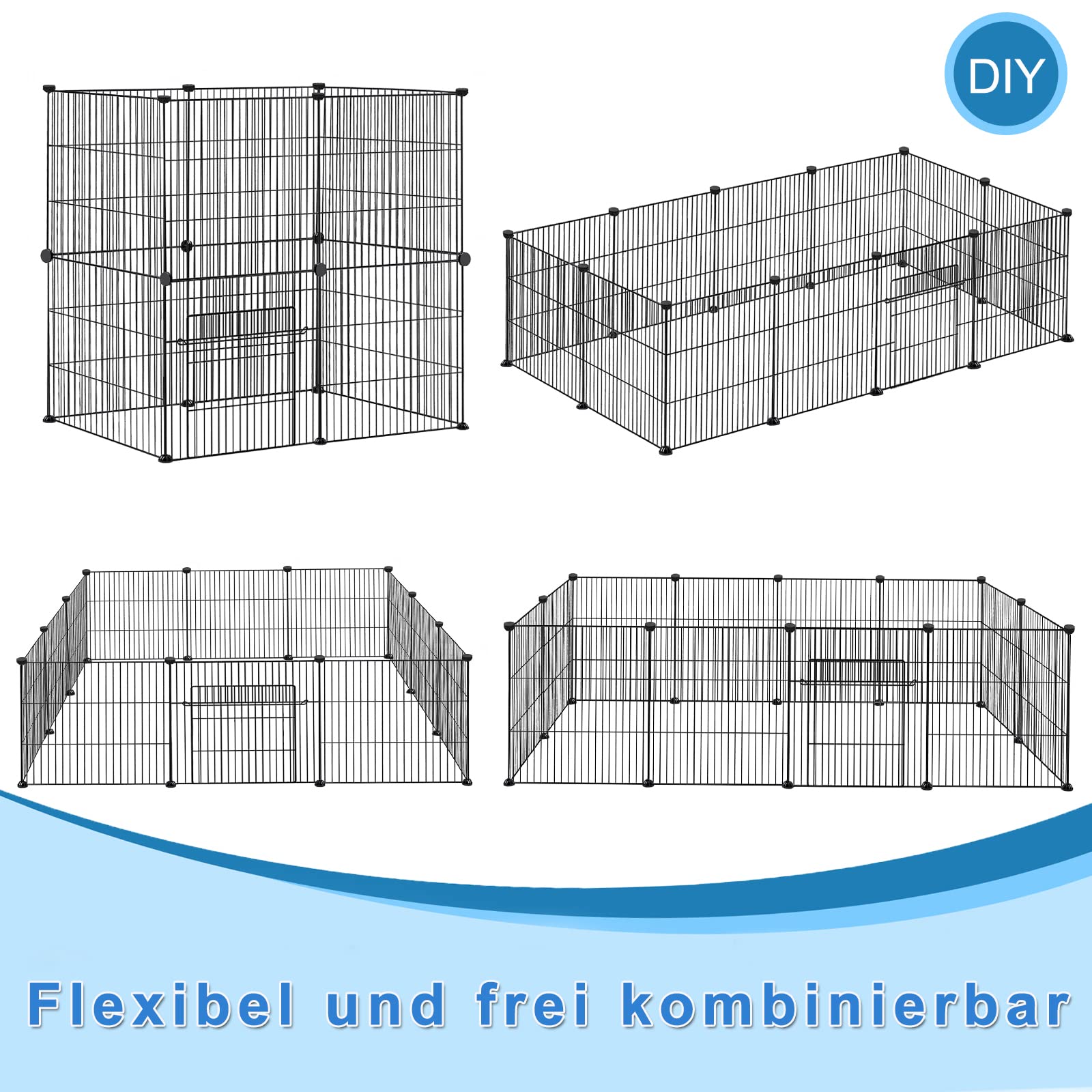 XMTECH Freilaufgehege Freigehege Kaninchen, Kleintiergehege aus Metall Hasenstall Kleintierauslauf Kaninchenstall für Hasen Hamster Kaninchen, 142 x 72 x 36 cm