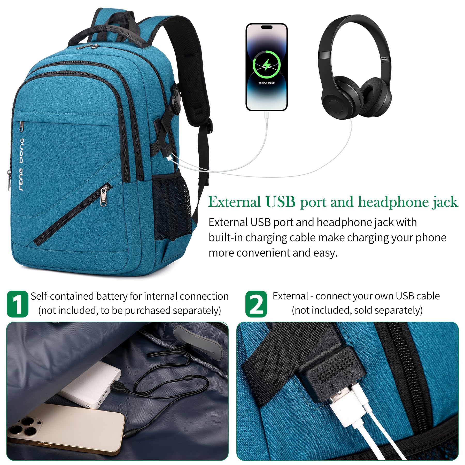 17.3 in laptop backpack anti theft usb headphone FENGDONG inch Large Durable Waterproof Travel College Backpack Bookbag for Men & Women Business Backpack with Charging Port and Headset Port Light Teal : Electronics Anglers Fishing Tackles ABU Perfect for travel bridge fishing Name:Double Dutch