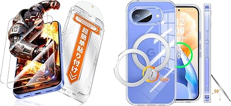 Google Pixel 10a 用 ガラスフィルム + ケース 2点セット 【2枚セット】9H強化ガラス 旭硝子製 ガイド枠付き 自動吸着 気泡ゼロ 飛散防止 撥水撥油 99%高透過率 画面保護＋MagSafe対応 ワイヤレス充電 360°定点回転スタンド 縦横両対応 リング付き 透明 黄ばみ防止 耐衝撃 マグネット搭載 レンズ保護 グーグル ピクセル 10a 用「ケース + ガラスフィルム」