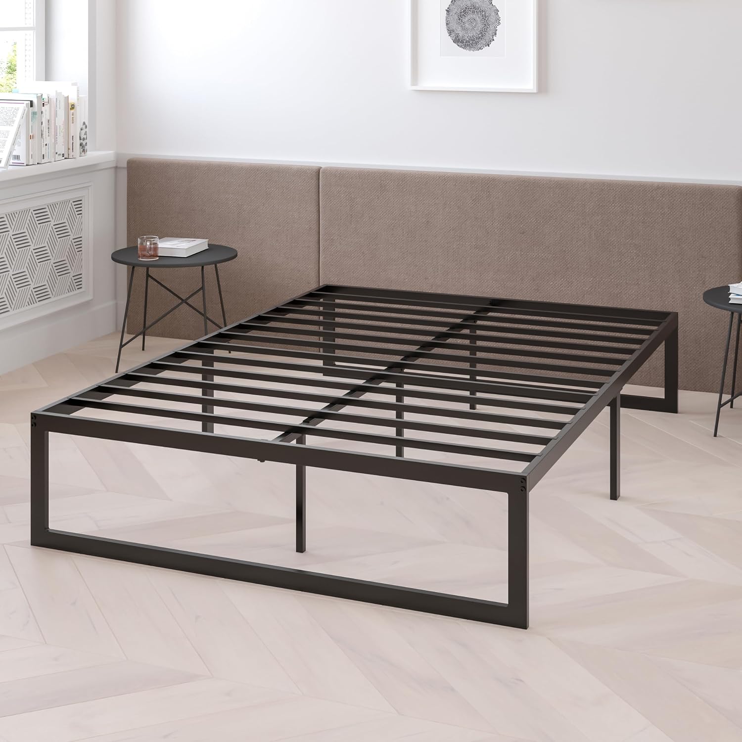Flash Furniture Lana 14" Queen Platform Metal Bed Frame, Modern Metal Queen Size Platform Bed Frame, No Box Spring Required, Black