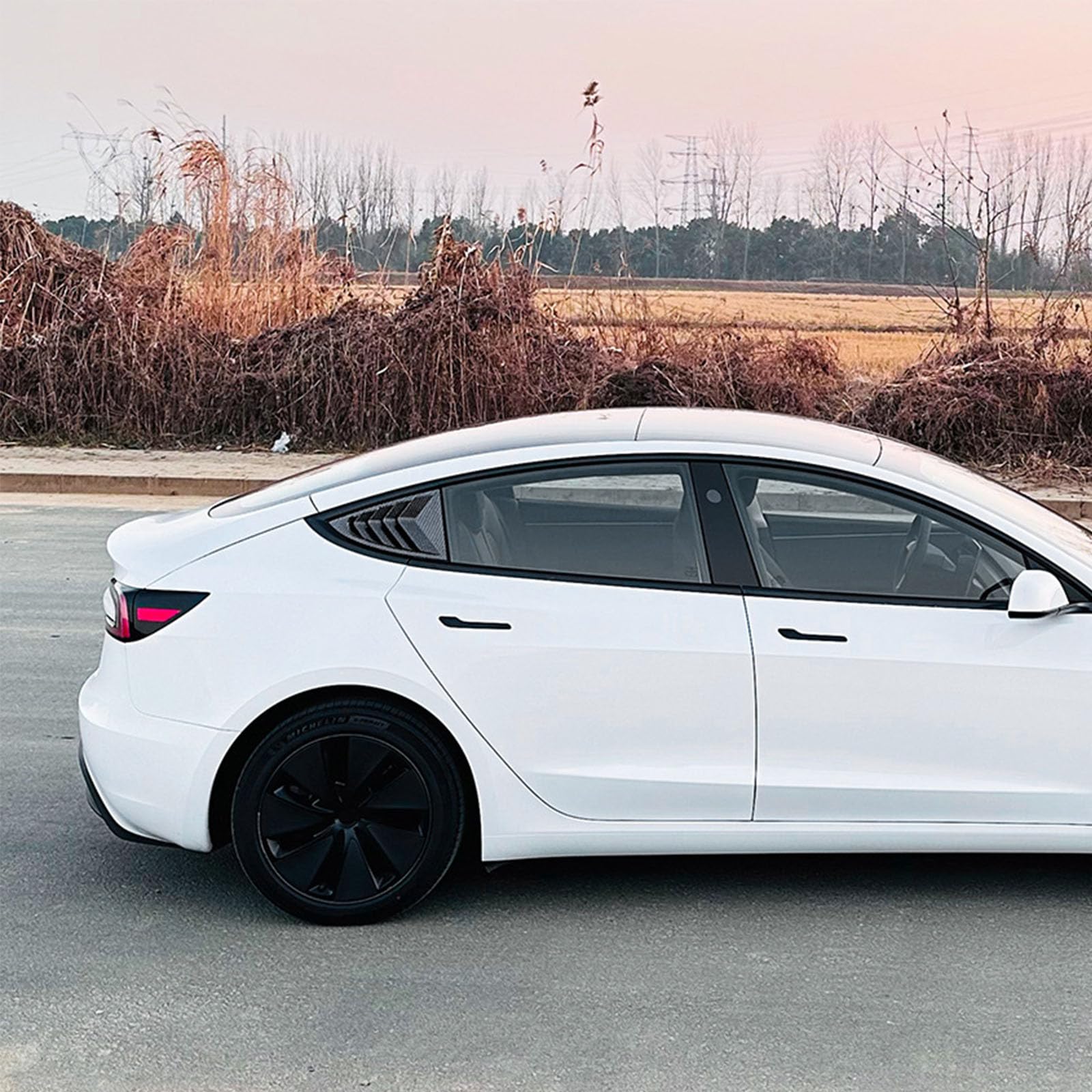2 sztuki do Tesla Model 3 2024 +, tylne okiennice samochodowe żaluzje boczne, osłony, wykończenia, akcesoria zewnętrzne ABS, B Carbon Fiber Look