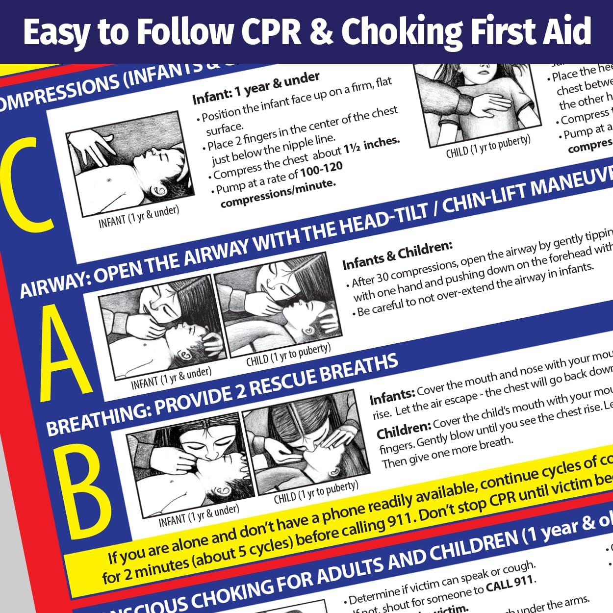 ZOCO – CPR & Choking First Aid Poster (10-Pack) – Laminated 12x18 Safety Sign for Adults, Children & Infants – Heimlich Maneuver Chart for Restaurants, School Nurse Offices, Childcare & Workplace Use
