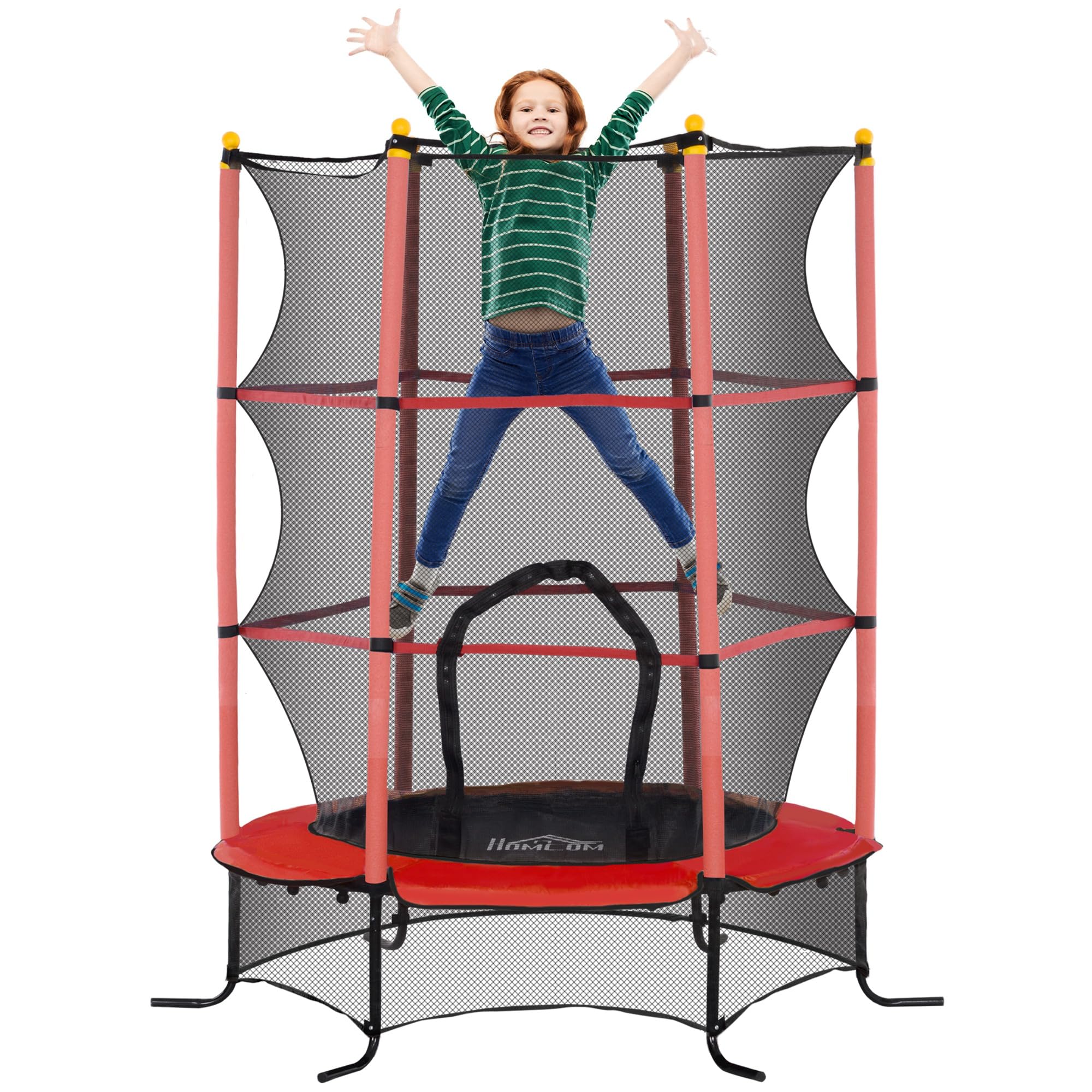 HOMCOM Trampolino Elastico per Bambini con Rete di Sicurezza, Tappeto Elastico con Pali Imbottiti per Interno ed Esterno, Età 3-10 Anni, Ø163x163/190 cm