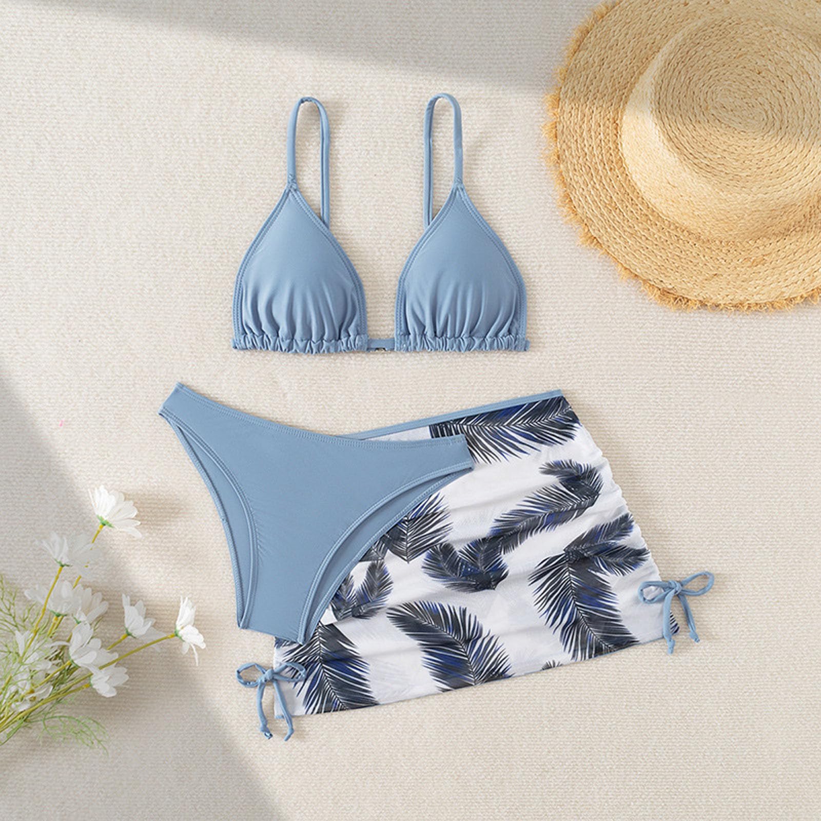 XINYUNZU Mädchen Badeanzug 3-Teilig Bikini mit Rock Set Blumen Bademode Sommer Schwimmanzug Badebekleidung Kinder und Teenager Badeanzüge für 8-15 Jahre