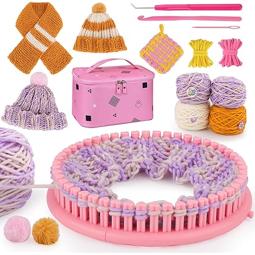 AHCo. Knitting Loom Kit for Beginners, Creative Craft Toy for Girls Ages 7 8 9 10 11 12 with Storage Bags Yarns Knitting Tools, Fantastic DIY Gifts Knit Hat Scarf Coaster