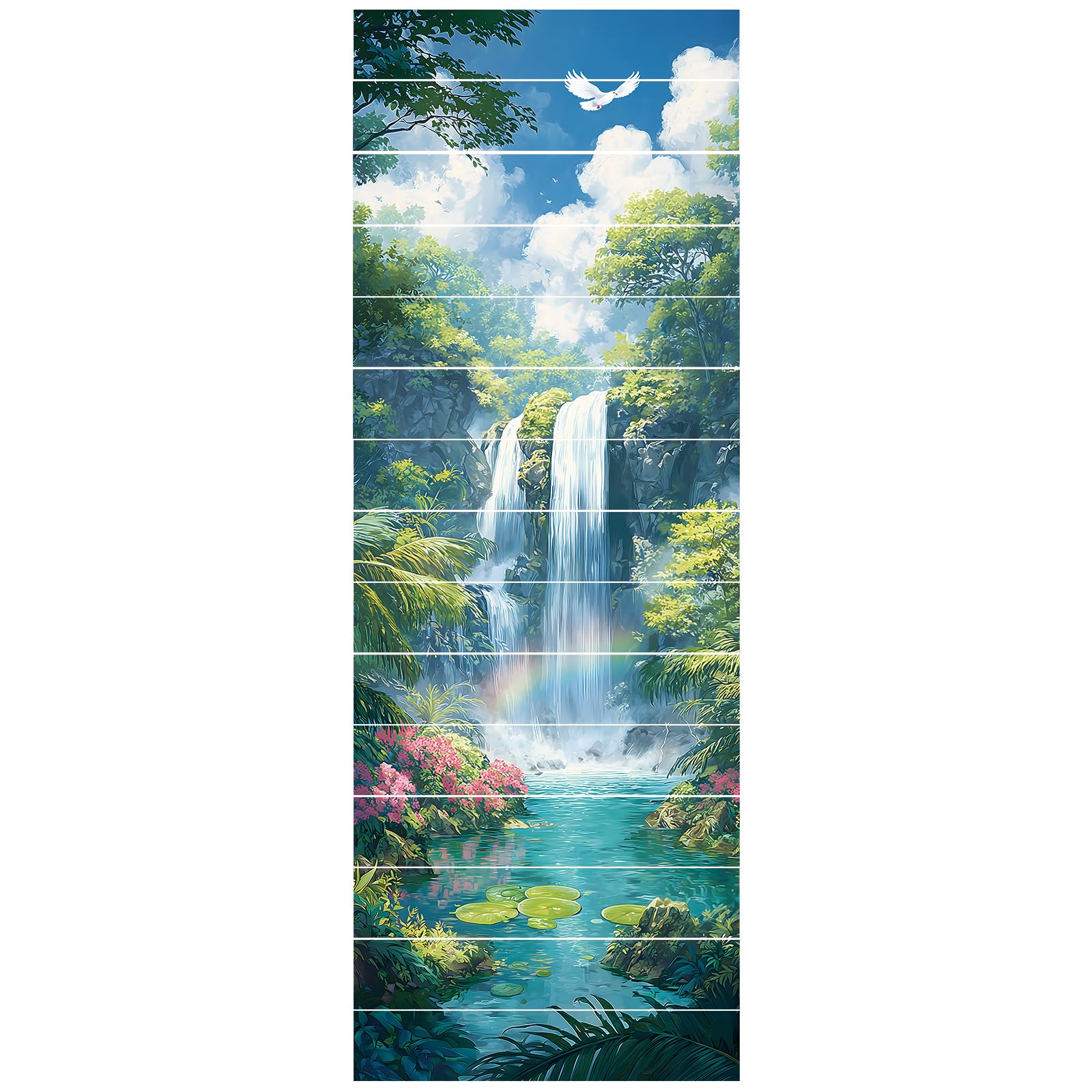PLIGREAT 15 tiras de calcomanías para escaleras, diseño de cascada de bosque, despegar y pegar, calcomanías para escalones, 18 x 100 cm, murales de vinilo autoadhesivo para decoración del hogar y