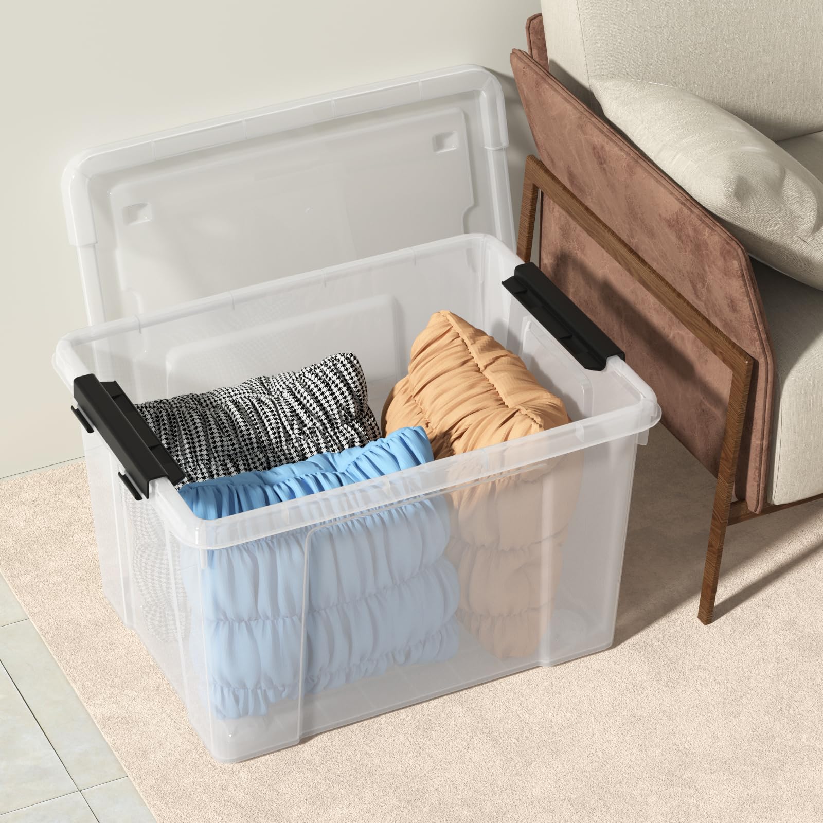 Combi Box con ruote e coperchio con maniglie | 67 L Trasparente / Oceano | Tontarelli Shop