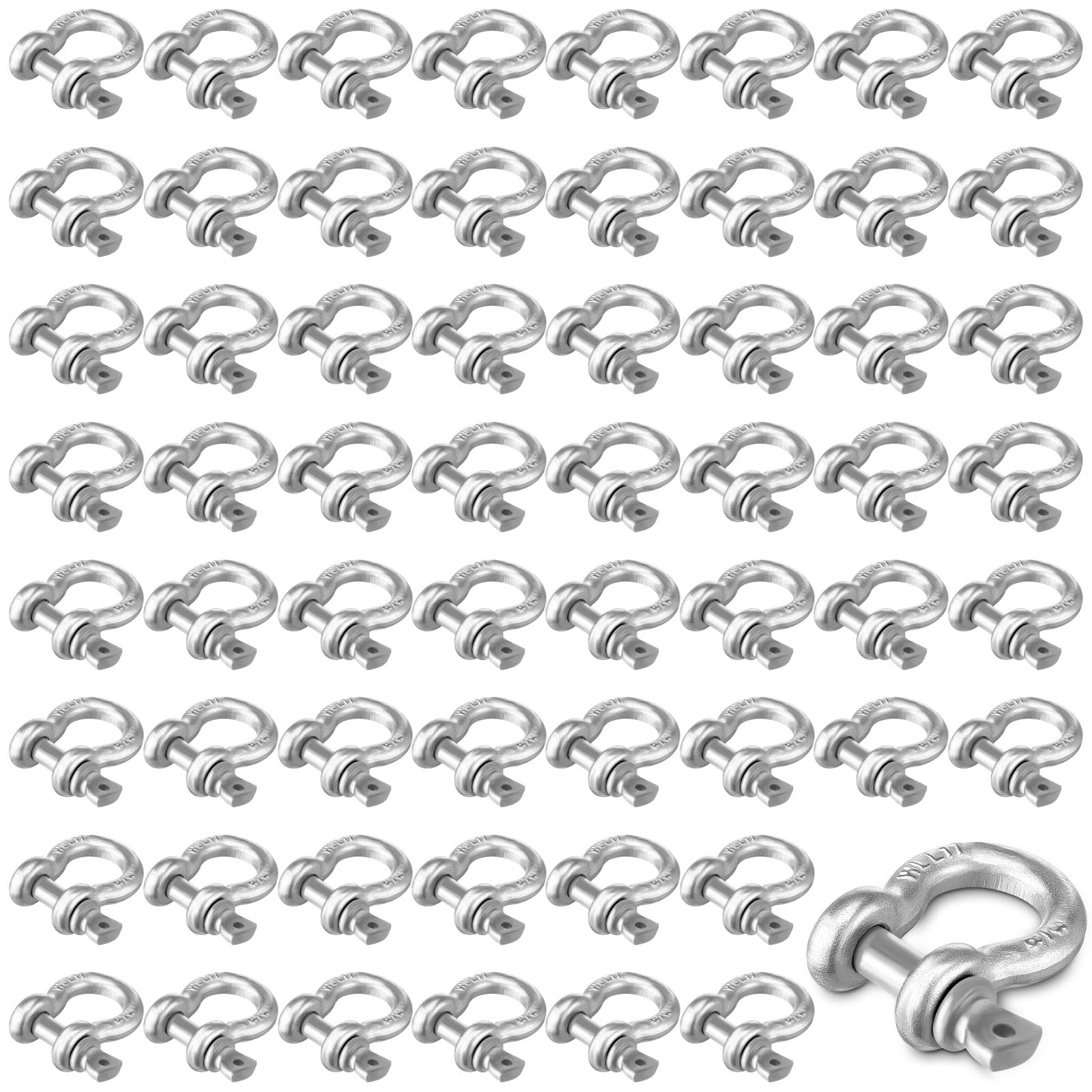 Confezione da 60 grilli ad anello a D da 3/8", in acciaio al carbonio zincato, con perno a vite, grilli a D, per uso marittimo, minerario, forestale, trasporto terrestre, uso domestico