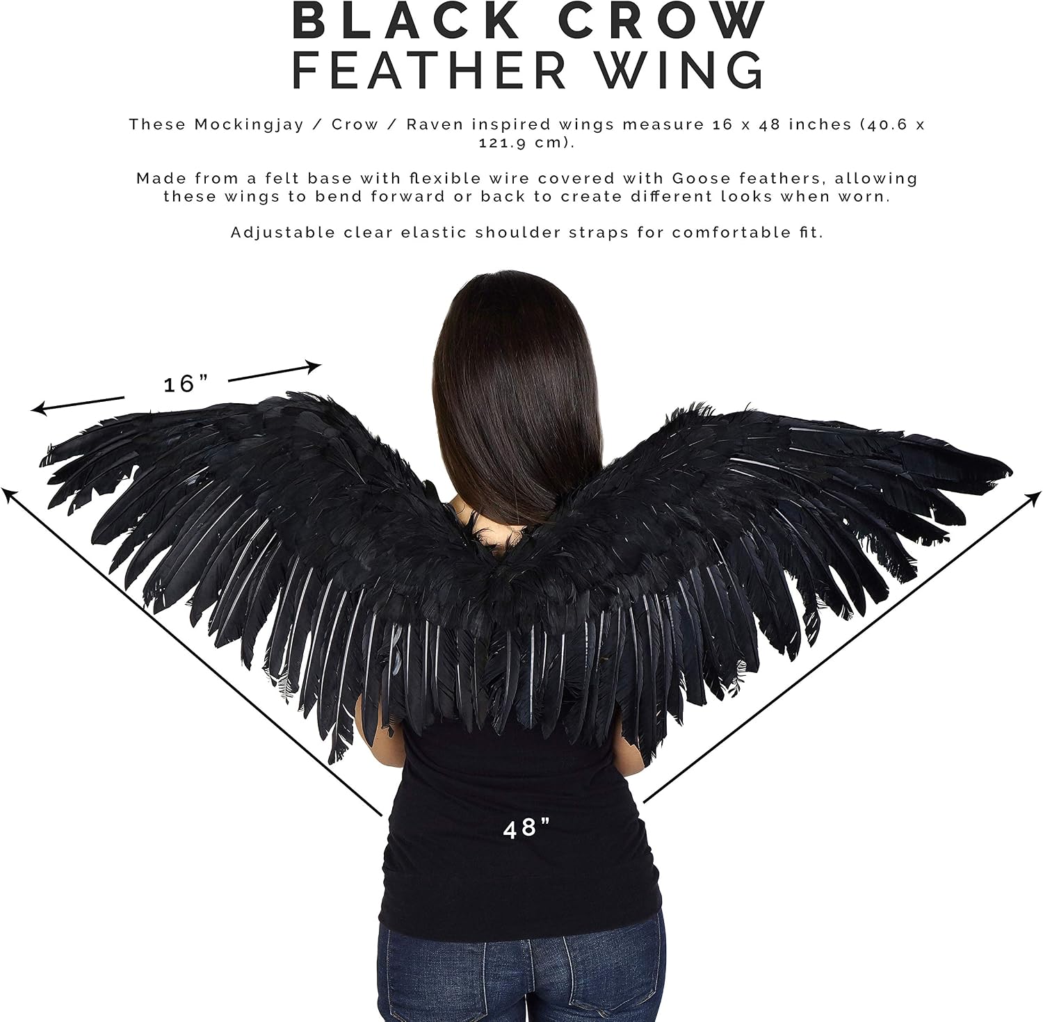 ZUCKER - Mockingbird Feather Costume Wings - Halloween Feather Wings for Adults, 16” x 48”, Large