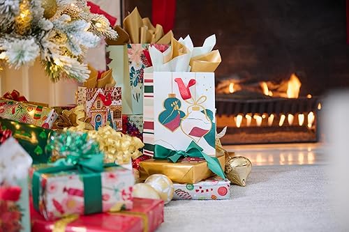 Miniatura 5 de Papyrus Bolsa mediana de regalo de Navidad de 9 pulgadas, adornos de acuarela (1 bolsa)