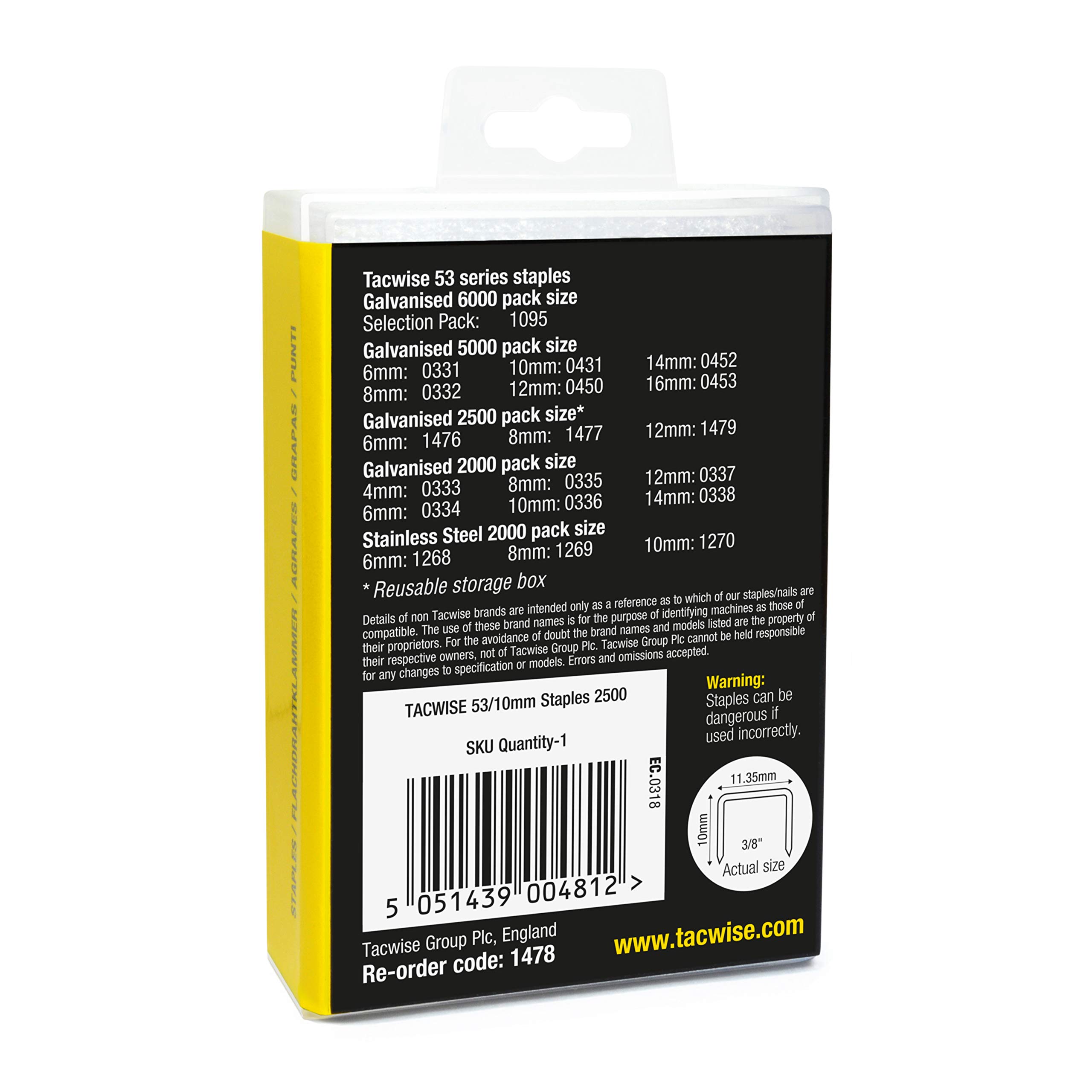 Tacwise 1478 Punti Galvanizzati Tipo 53/10 mm, Confezione da 2500