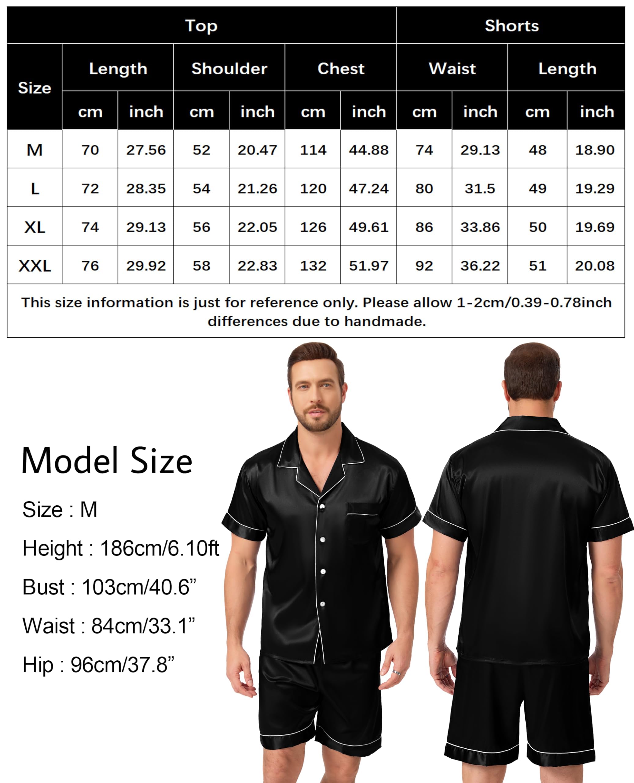 Lovasy Pigiama Uomo in Raso Estivo con Bottoni Davanti Pigiami Set Corta Scollo a V e Maniche Corte 2 Pezzi Seta Pigiama da Casa Leggero T-Shirt