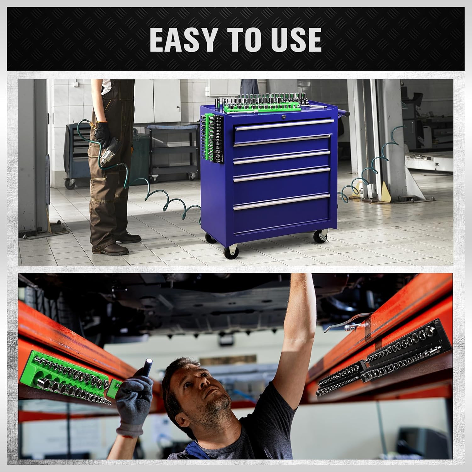 Set of 4 SWANLAKE GARDEN TOOLS 4-Piece Magnetic Socket Organizer Set, Metric & SAE Socket Holder Set Includes 1/4, 3/8 Drive Sockets Organizer, Magnetic Tool Trays for Tool Box Drawer (Sockets not included)