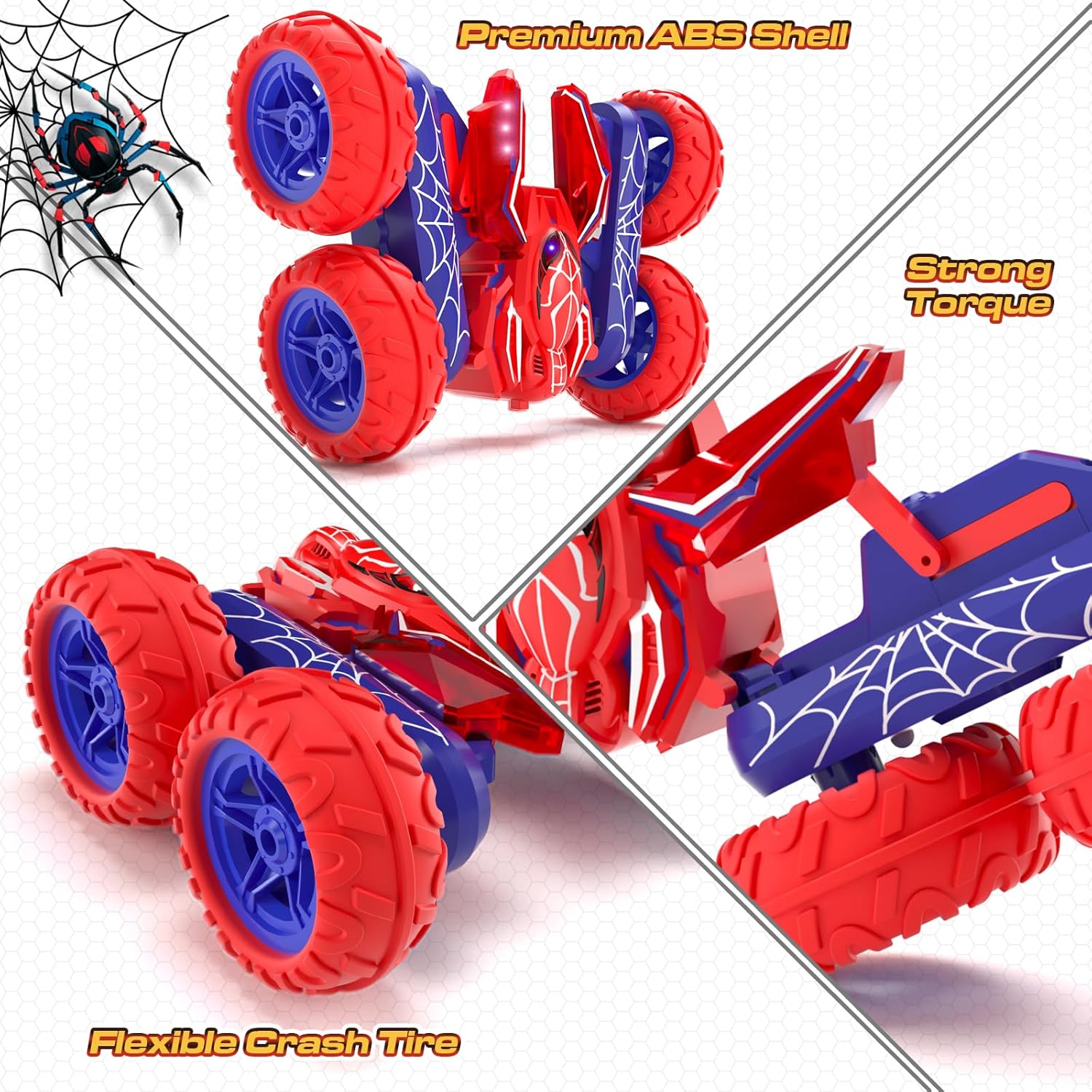 Spider Remote Control Cars for Boys 4-7, 360° Spinning RC Stunt Car with 2 Batteries Cool Lights Toys Birthday Gift for Boys 4 5 6 7 8 9 10 11 12 Year Old