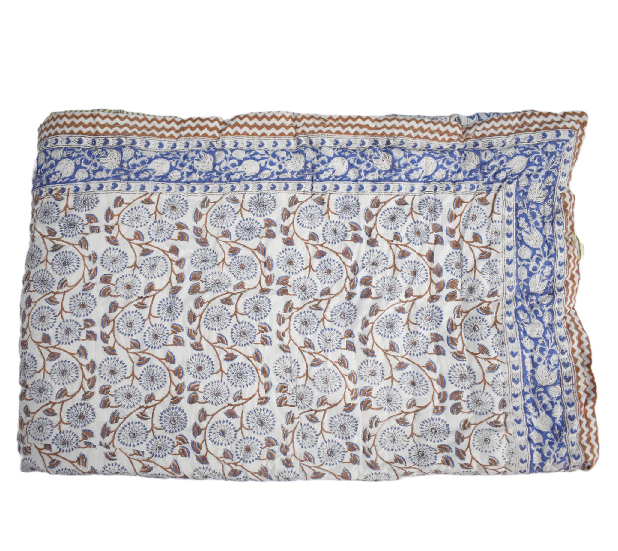 Couette Kantha fait main en coton imprimé bloc floral couvre-lit chic 90X108 pouces