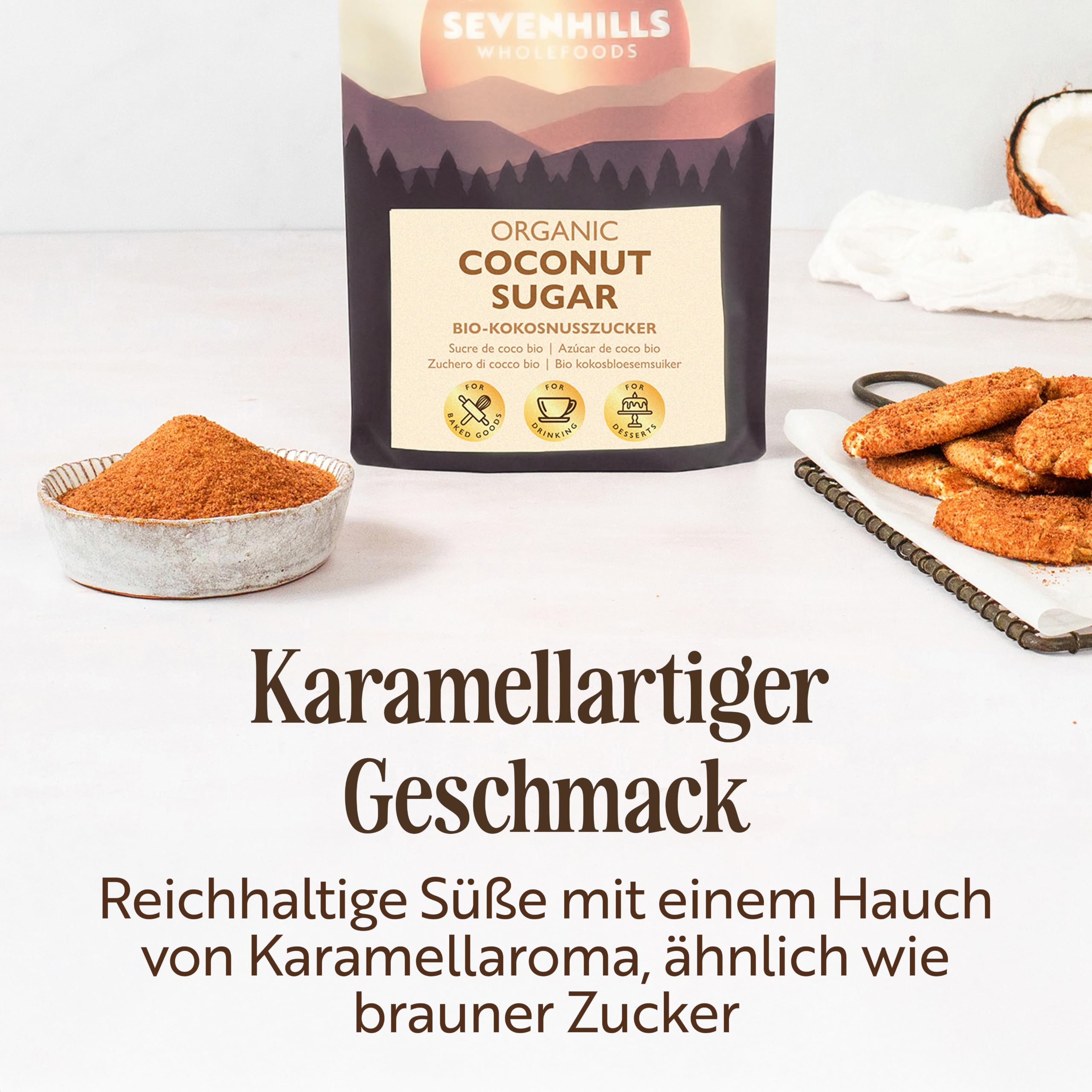 Sevenhills Wholefoods Bio Kokosblütenzucker 1.8 kg, unraffiniert, für Getränke, Desserts & Backwaren