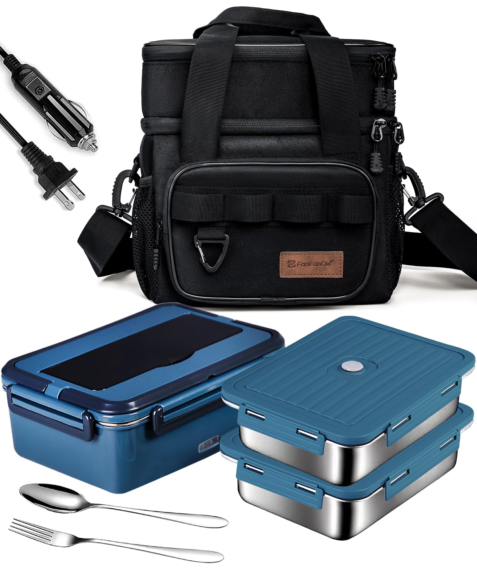 Photo 1 of FanFanOK Electric Lunch Box Food Heater 80W Heated LunchBoxes for Adults Work/Car/Truck/Home, 1.8L Portable Food Warmer Heating Lunchbox with Insulated Lunch Bag 12V 24V 110V