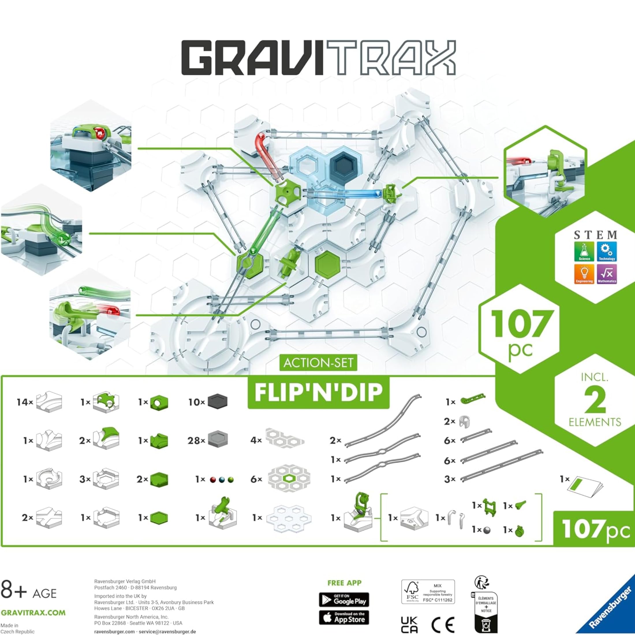 Ravensburger - Gravitrax Actionset FlipnDip | Pista Biglie Con 107 Pezzi | Rompicapo Bambini Con Le Biglie | Giochi Bambino 8 Anni Maschio | Giochi Per Bambini Compatibili Con Tutti I Gravitrax