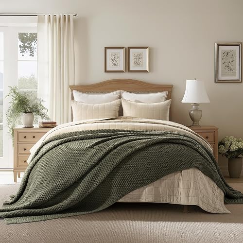 EVERGRACEHOME Chunky Chenille Knit Throw Blanket, 108x92, Olive Green |