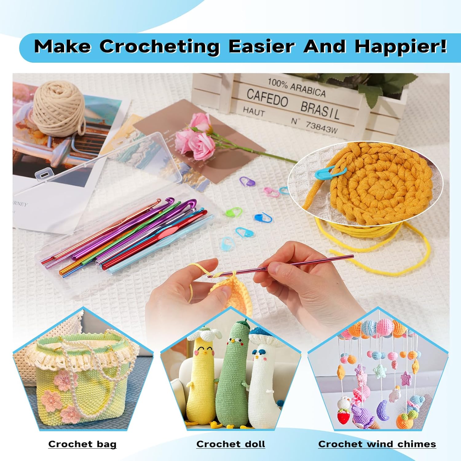 Mayboos 35 Pcs Crochet Hooks Set, Colorful Metal Crochet Hooks, Aluminum Ergonomic Handle Crochet Needles for Beginners and Experienced Crocheting