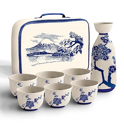 Japanese Sake Set | Ceramic Sake Cups | Sake Carafe | Sake Set with a Bottle | Sake Cups | Saki Cup Set | Hot and Cold Sake