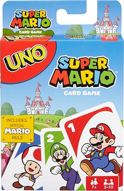 UNO Super Mario Card Game Animated Character Themed Collector Deck 112 Cards with Character Images, Gift for Kids Ages 7 Years Old & Up, DRD00