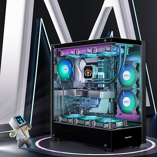 Miniatura 6 de MUSETEX Chasis para PC ATX 6 Ventiladores PWM ARGB Preinstalados, Chasis de Computadora Mid Tower de Tipo-C con Vidrio Templado Dual de Vista