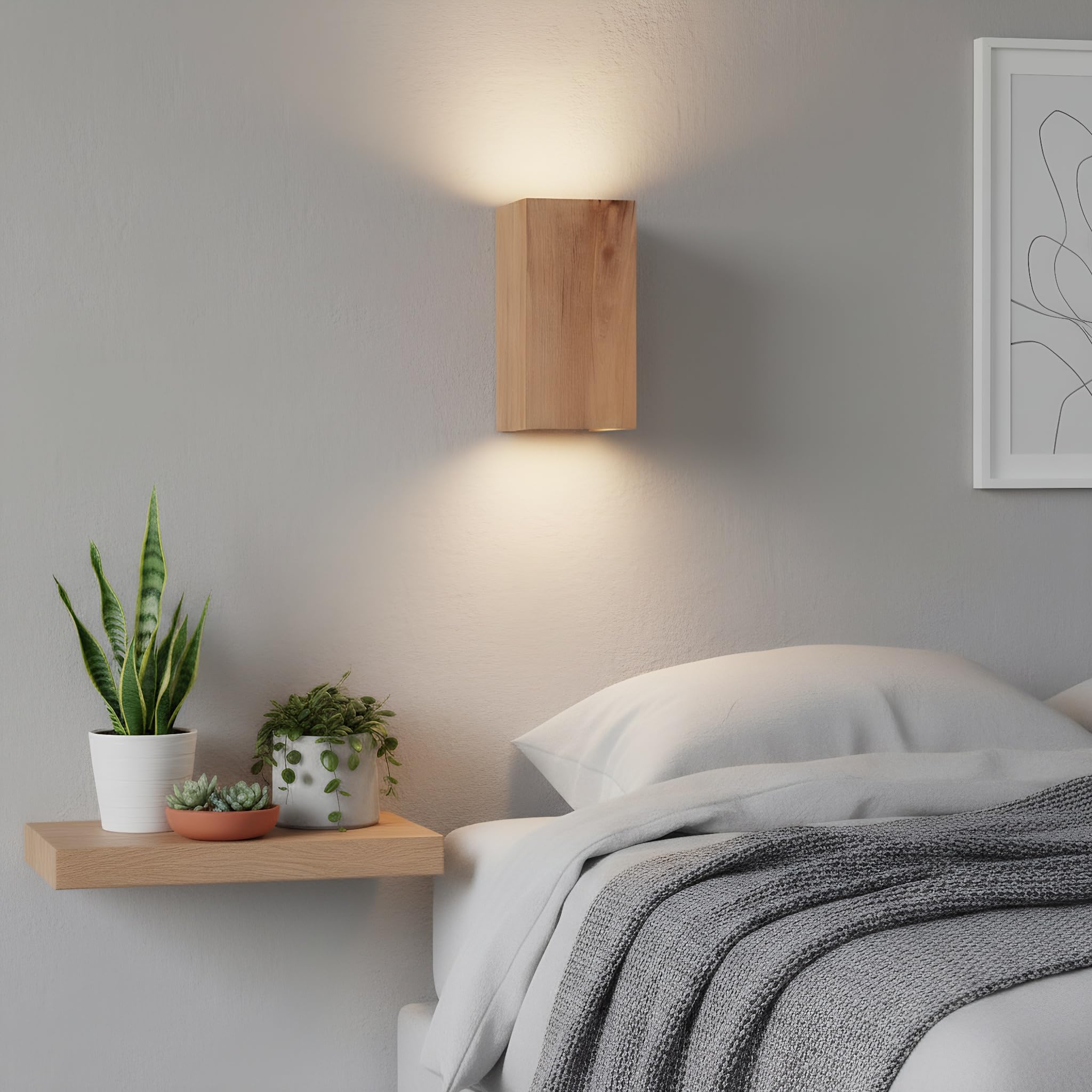 BARCELONA LED Applique Murale Bidirectionnelle en Bois Naturel "Durga" - Style Scandinave, Moderne, Japandi, Industriel et Classique, Éclairage Intérieur avec 2 x GU10
