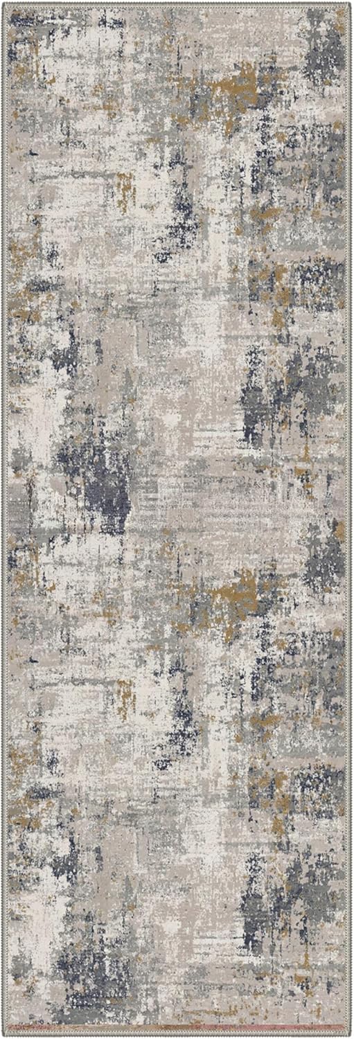 BEIMO Runner Rug for Hallway Kitchen, 2x8 Machine Washable Runners Rug for Entryway, Soft Modern Abstract Throw Rugs, Low Pile Floor Cover with Non Slip Backing, Ash Grey Gold