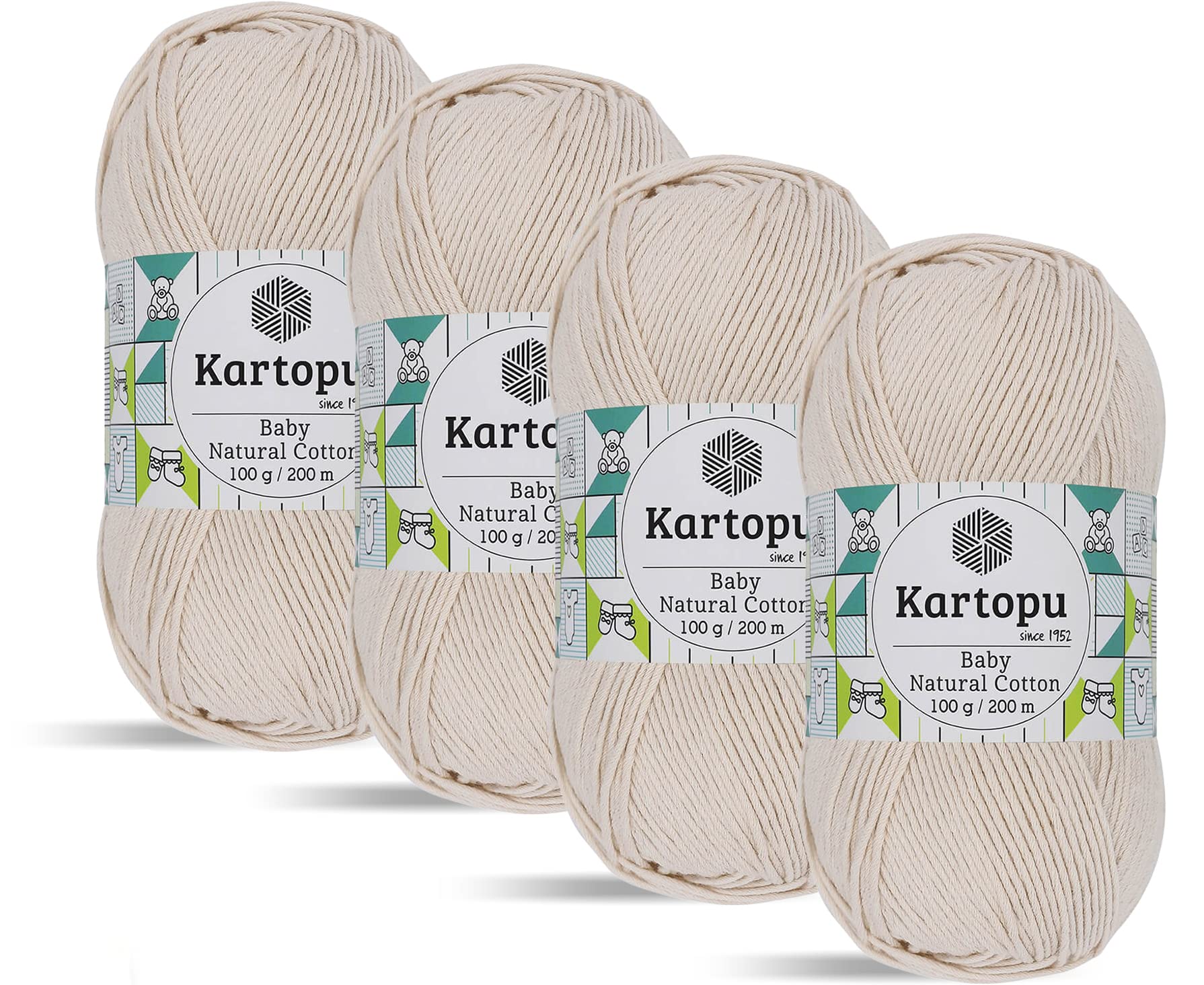 Kartopu Baby Natural Cotton,Cotton Yarn,Baby Knitting Yarn,Structure Very Soft,(4Balls) Each Skein(Ball) 3.53 Oz (100g) (Skin 793)