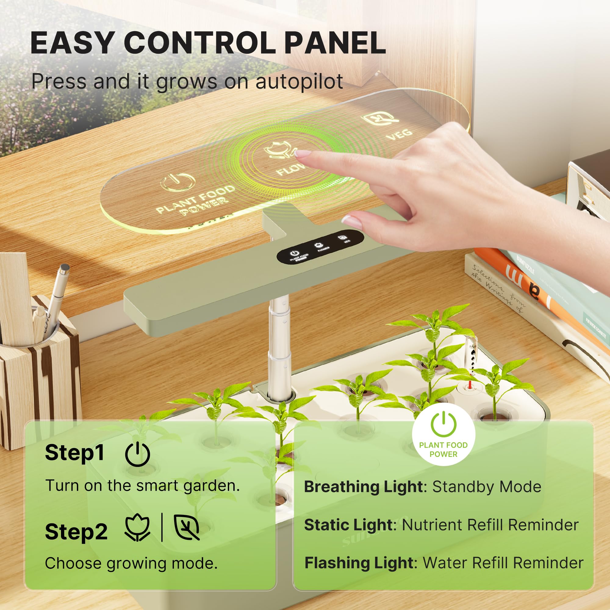 SUNCOZE Hydroponics Growing System Kit 12 Pods, 24W LED Grow Light Indoor Garden, 4L Water Tank with Quiet Pump, Adjustable Height Herb Garden Planter Indoor Kit, Gardening Gifts,: Green