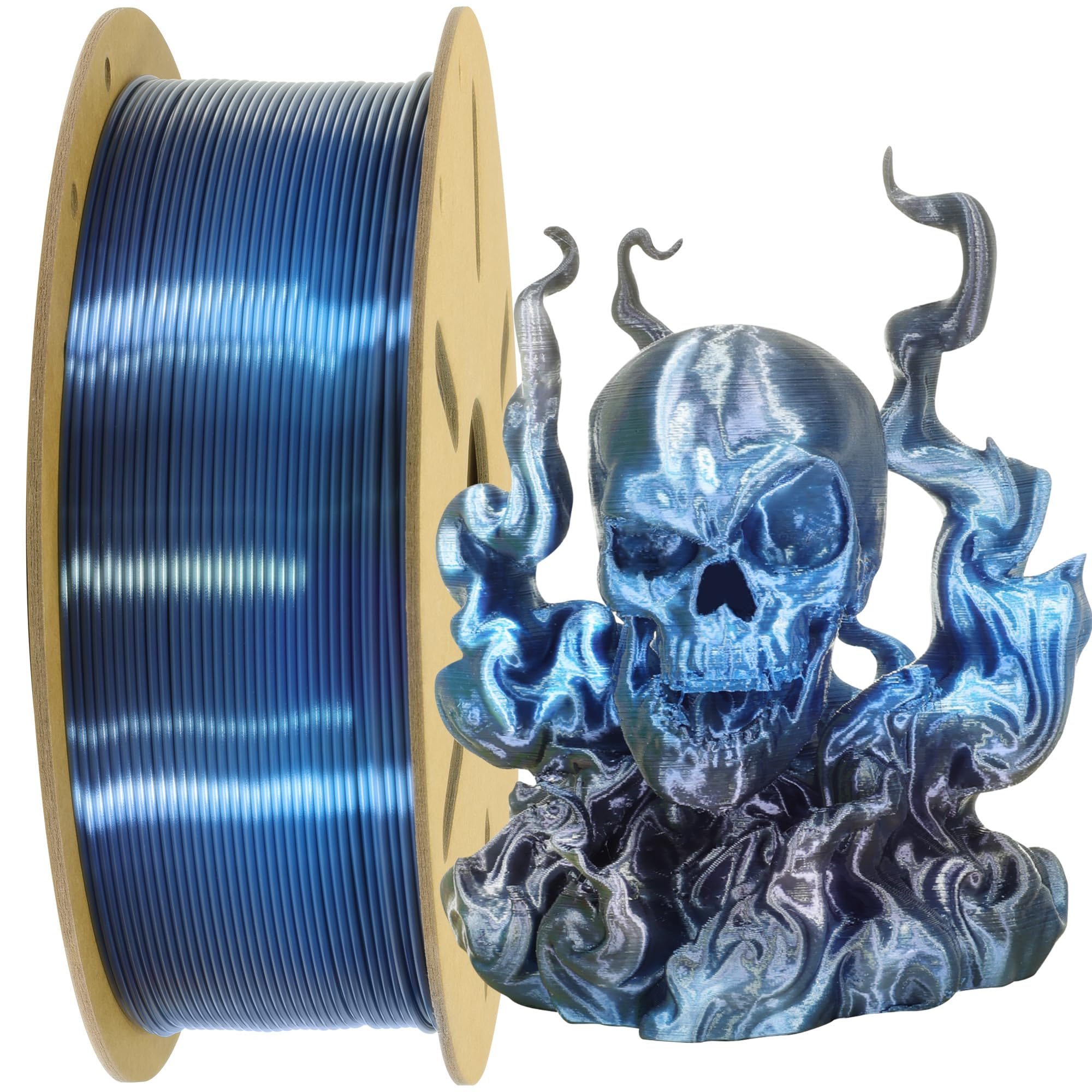 TTYT3DBlack PLA to Sapphire Blue 2 Color Change Silk PLA 3D Printing Filament, 1.75mm 1Kg Black Transfer Blue Silk 3D Printing Filament, Widely Fit 3D Printer, 2 Color Change Silk PLA Black to Blue