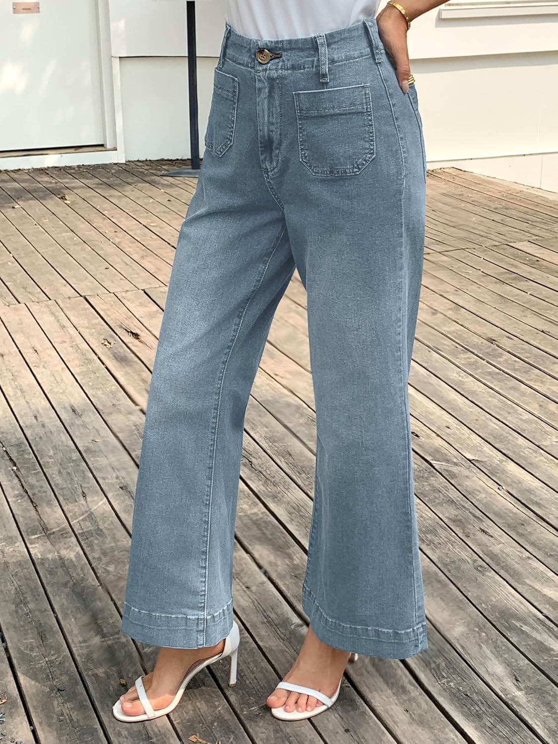 Womens High Waisted Wide Leg Jeans Trendy Stretchy Loose Flare Baggy High Rise Denim Pants with Pocket - Image 6