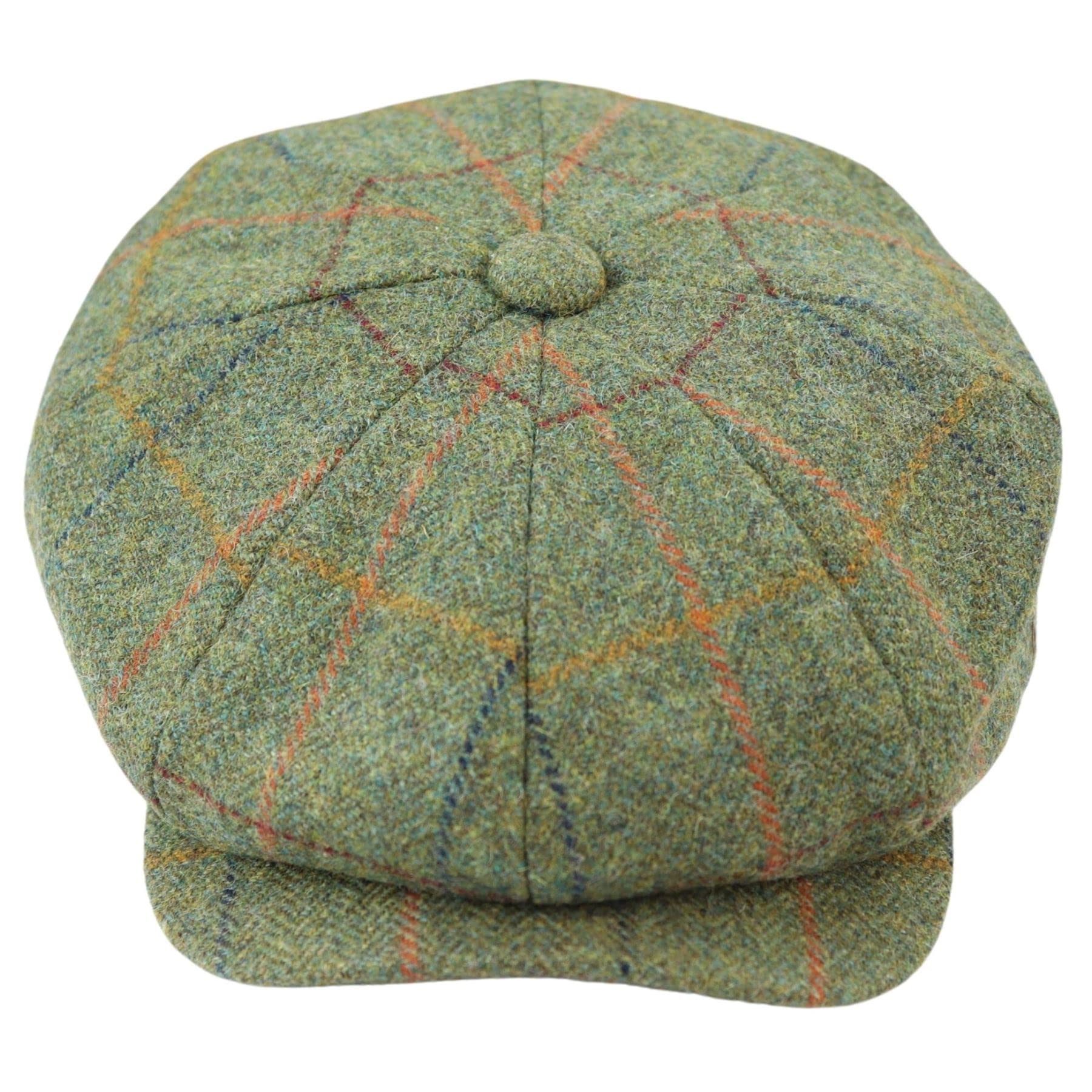 Major Men's Green 8 Panel Razor Hat Tweed Blinders Newsboy Check Flat Cap - Small