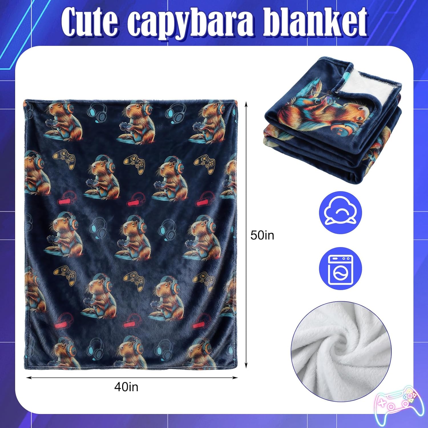 Sieral 3 Pcs Video Games Capybara Gifts Set for Men Soft Sock 20 oz Stainless Steel Tumbler Blanket Capybara Lover Stuff Accessories Christmas Animal Lovers Gift for Friendship Birthday Party - Image 4