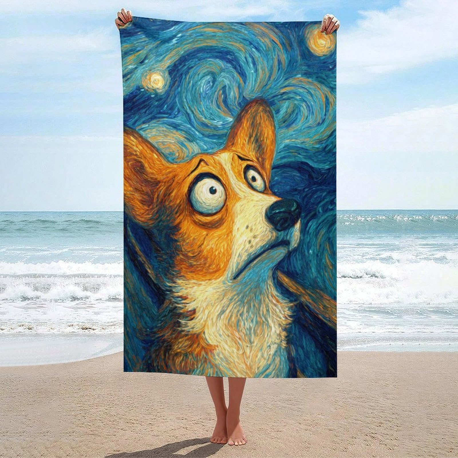 Serviette de plage légère Starry Night Dog qui sèche vite sans garder le sable