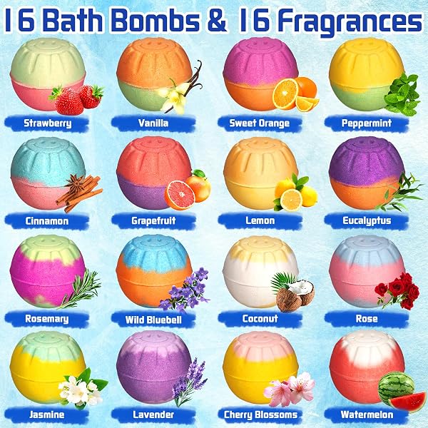 BBLTIFF Bombe da Bagno, Set da 16 Pezzi Bombe da Bagno Donna Naturali e Biologiche, Bombe da Bagno Bambini, Bombe da Doccia con Olio Essenziale, Bath Bomb per a Donne, Regali di Natale e San Valentino - 2