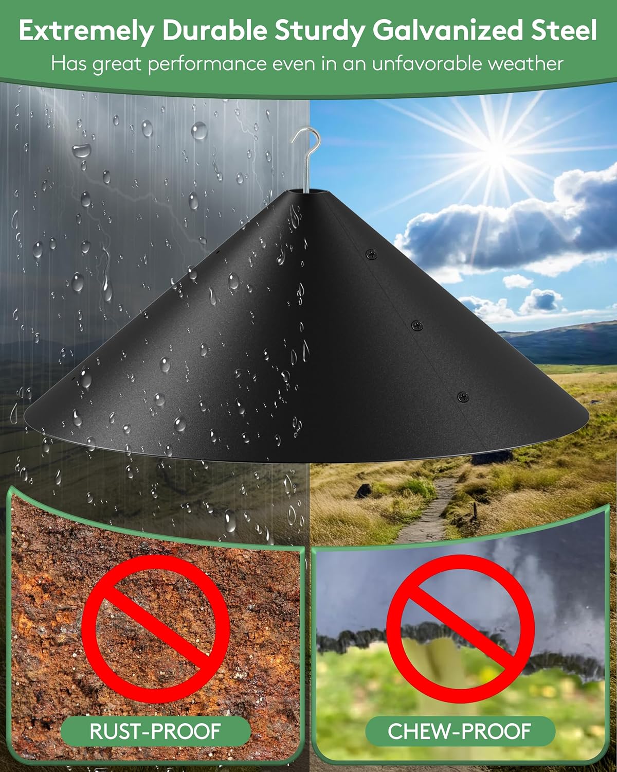 19 Inch Metal Squirrel Baffle for Bird Feeder, Hanging Baffles for Squirrel Proof Bird Feeders, Outdoor Cover Rain Guard, Rust Chew Proof Heavy Duty