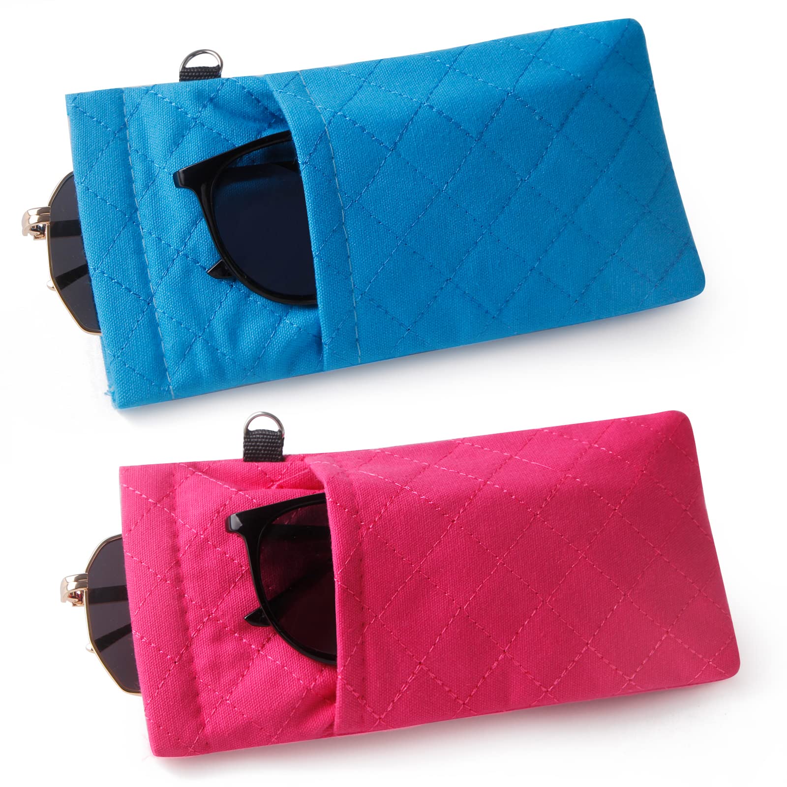 DQbhzh Glasses Pouch Squeeze Top Double Eyeglass Sunglass Case Soft Microfiber with Cleaning Cloth for Women