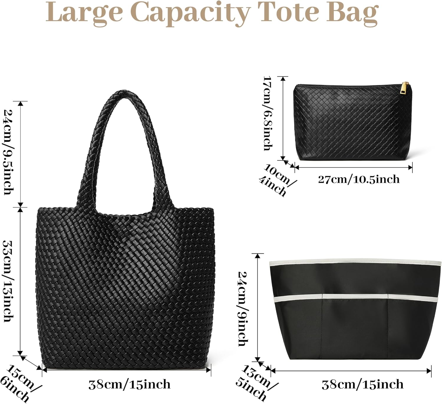 DAILANDO Fashion Woven Tote Bag for Women, Large Capacity Designer Shoulder Weave Hobo Purse - Image 5