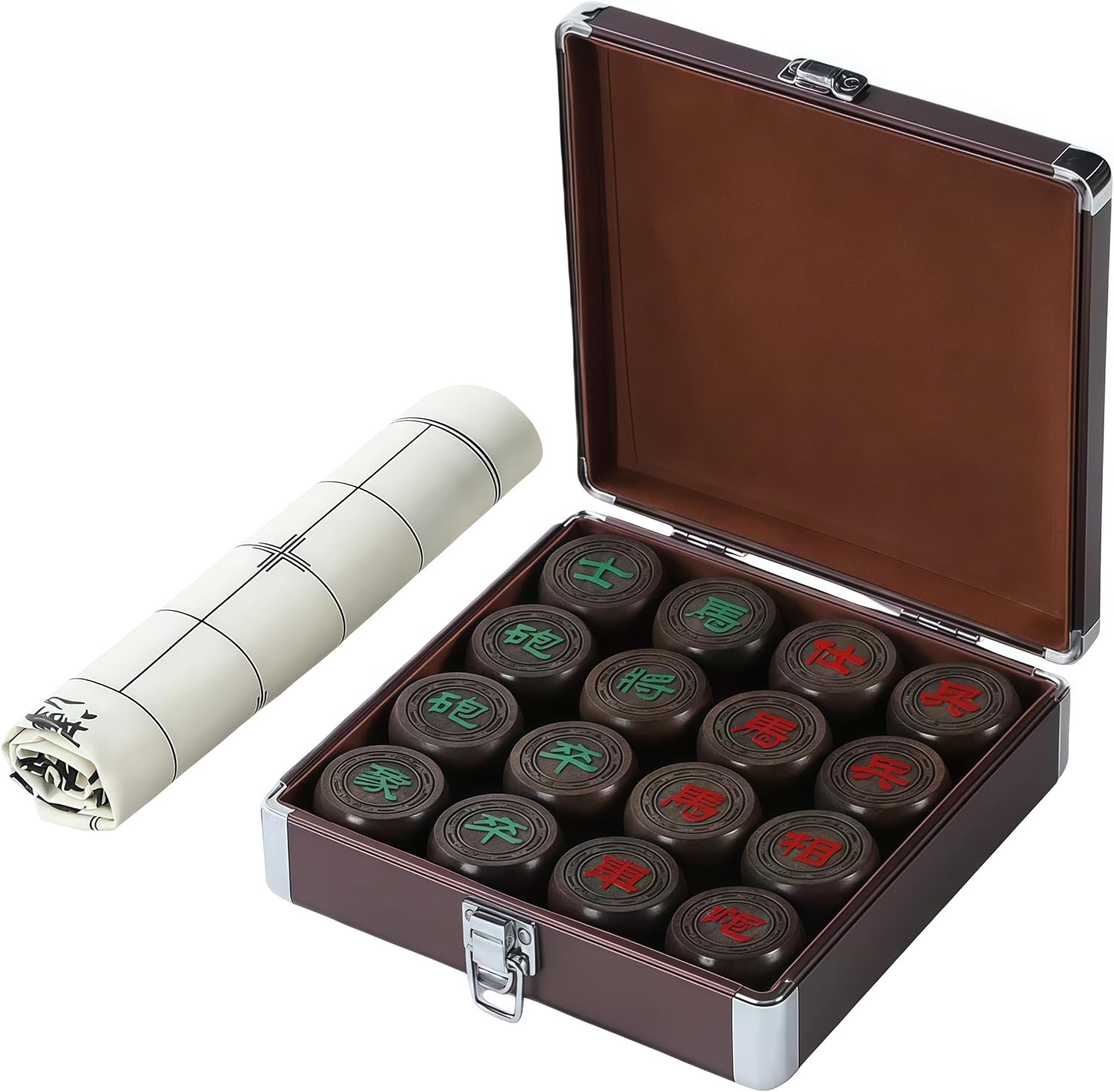 Natural Ebony Wood Chinese Chess, Xiangqi Gift Set - Travel Games Sets with Board Games Gift, Xiang Qi Game & Pieces, Chinese Decor & Gifts, Chinese New Year Decor (Large)