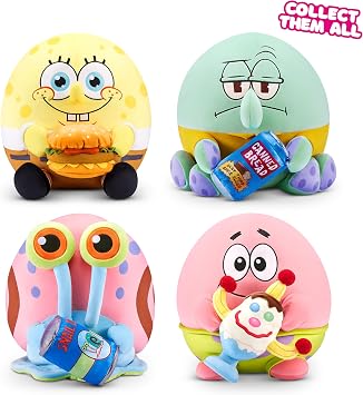 Snackles Licensed Character SpongeBob Squarepants 14-inch Plush Sqiudward & Canned Bread (SQUIDWARD TENTACLES) by ZURU, Plush with Snack Accessory