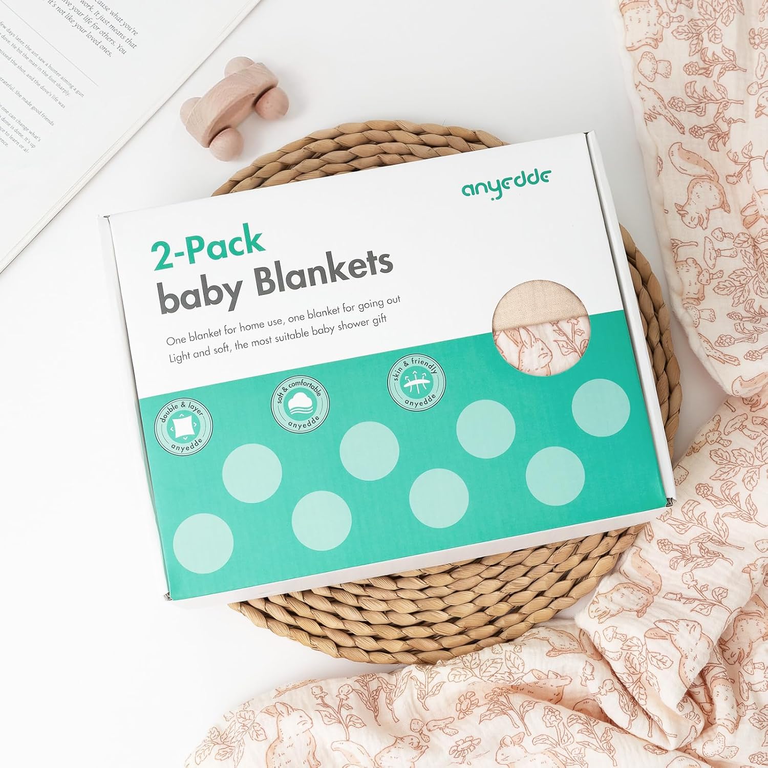 Muslin Minky Baby Blanket for Boys and Girls - 2 Pack Soft Baby Blankets, Nursery Minky Blankets with Muslin Cotton Front and Dotted Fleece Backing, Cozy and Lightweight Newborn Blanket - Image 8