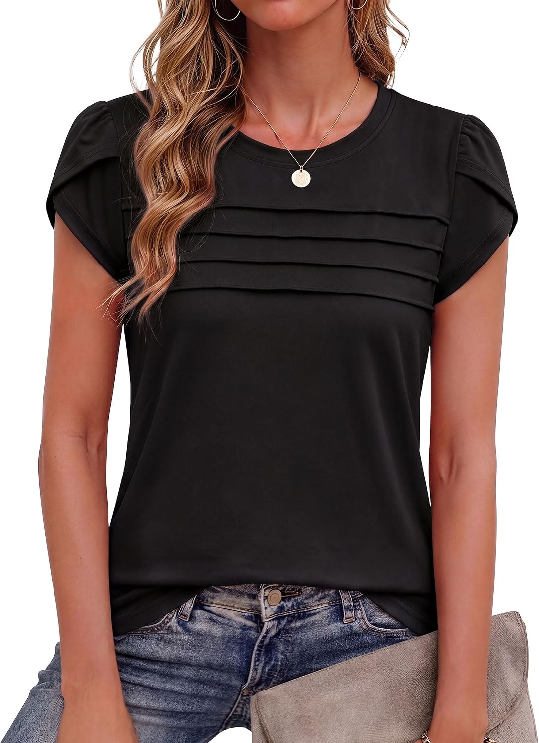 Womens Summer Tops Petal Sleeve Dressy Casual Vacation Shirts