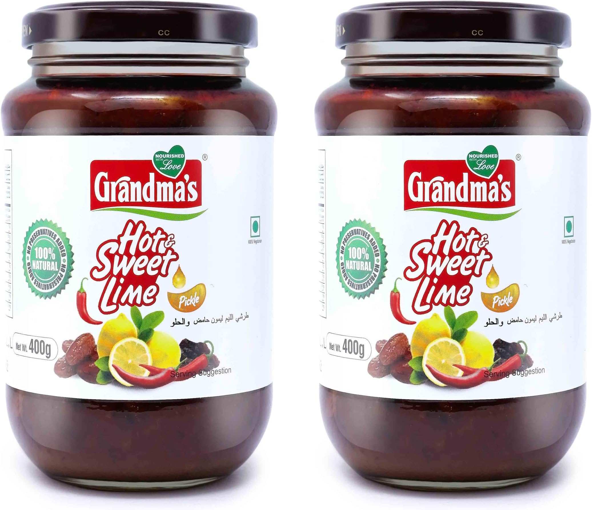 Grandmas Authentic Kerala Style Hot and Sweet Lime Pickle | 400g Bottle | Pack of 2 | Hot and Spicy South Indian Pickle