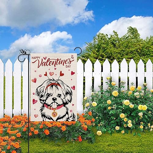Miniatura 4 de Bandera de San Valentín para jardín, San Valentín, Shih Tzu, banderas de perro para exteriores, amor, corazón, aniversario, boda, fiesta, hogar,