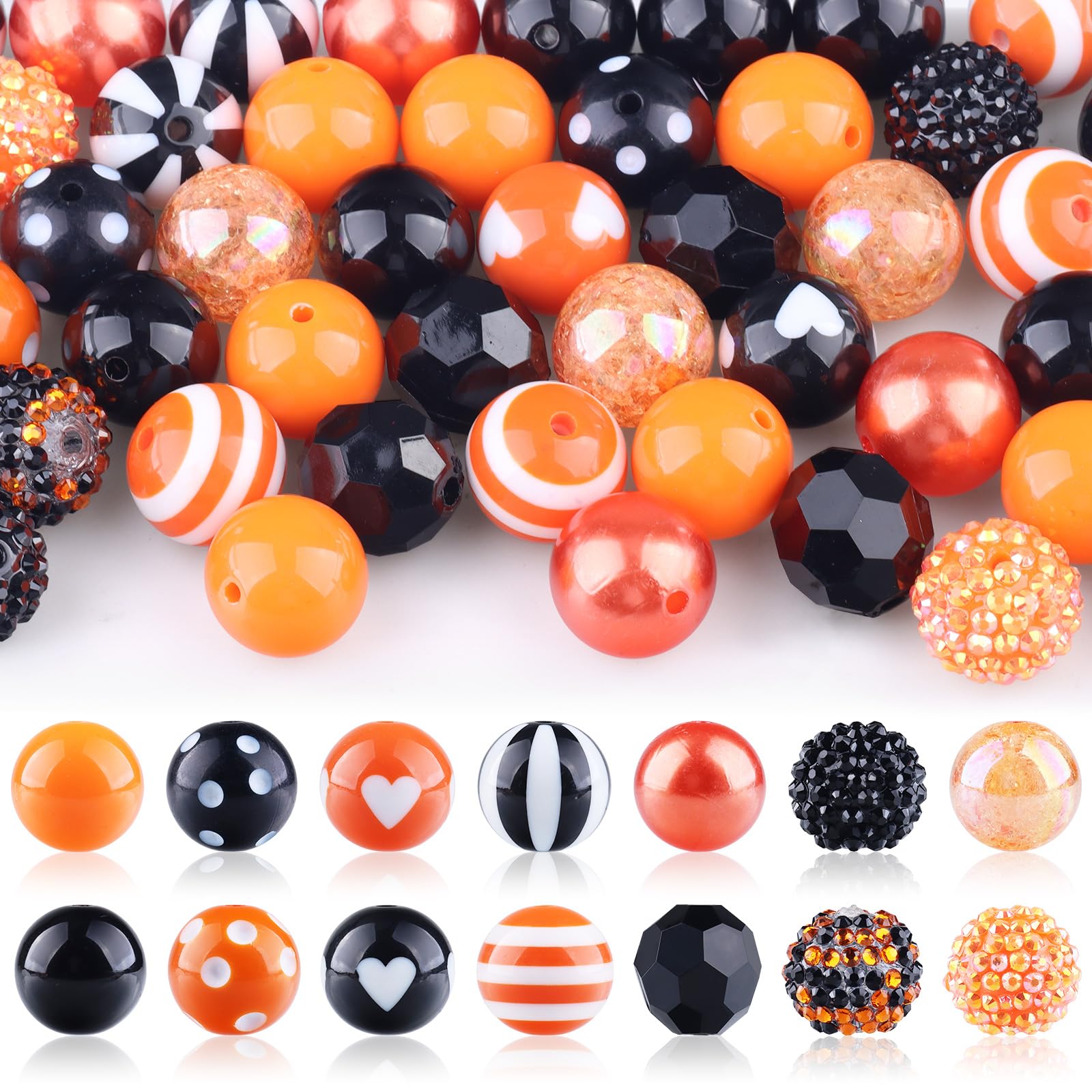 50 PCS Halloween Bubblegum Beads 20mm Acrylic Round Craft Beads for Jewelry Making Round Colored Bead for Bracelet Beads Farmhouse Spacer Beads with
