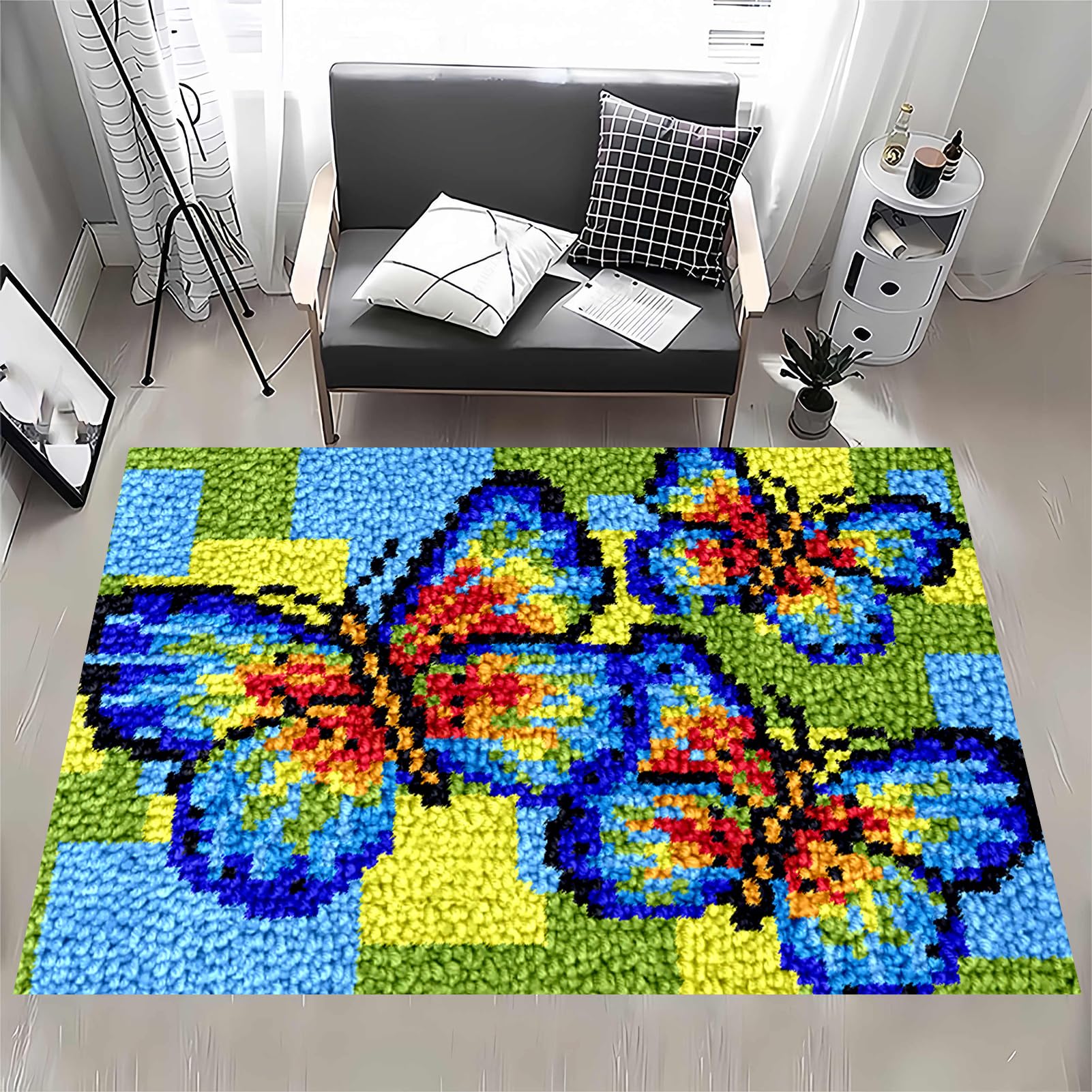MXOUAJ 38 x 52 cm Latch Hook Rug Kits for Adults, Rug Making Kits for Adults, Printed Canvas Tapestry Kits Embroidery Kits, DIY Crochet Yarn Floor Cushion Crochet Large Hook for Home Decoration